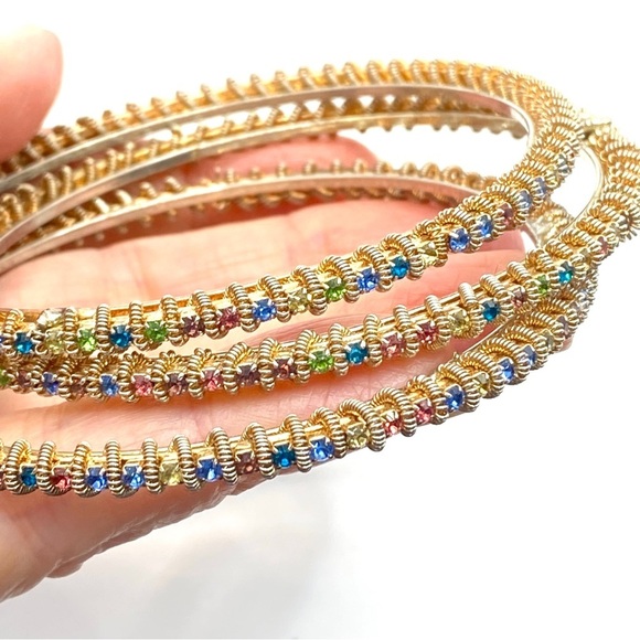 Multi-Colored Rhinestone Bangles Set of 3 Bracelets - Picture 2 of 6